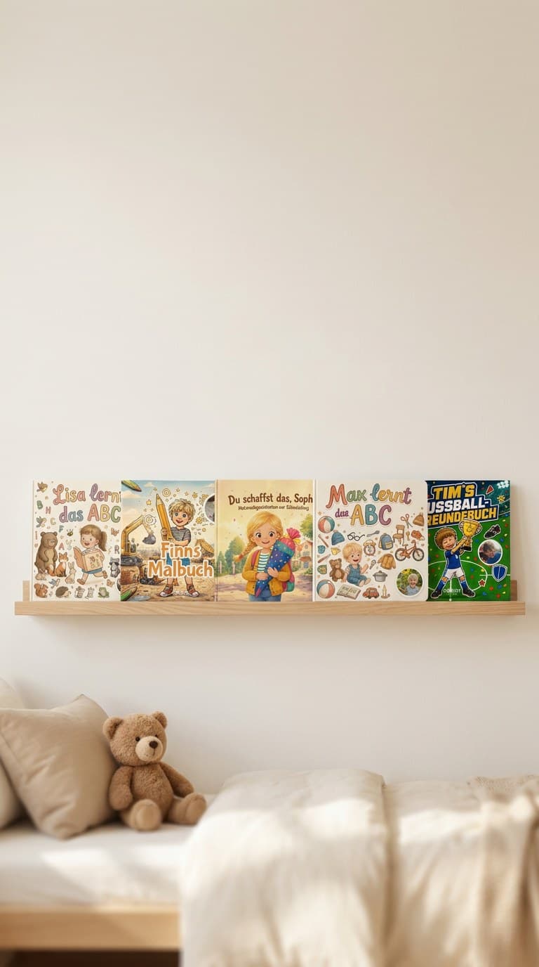 Die personalisierten Kinderbücher von Confetti Prints im Kinderzimmer-Regal